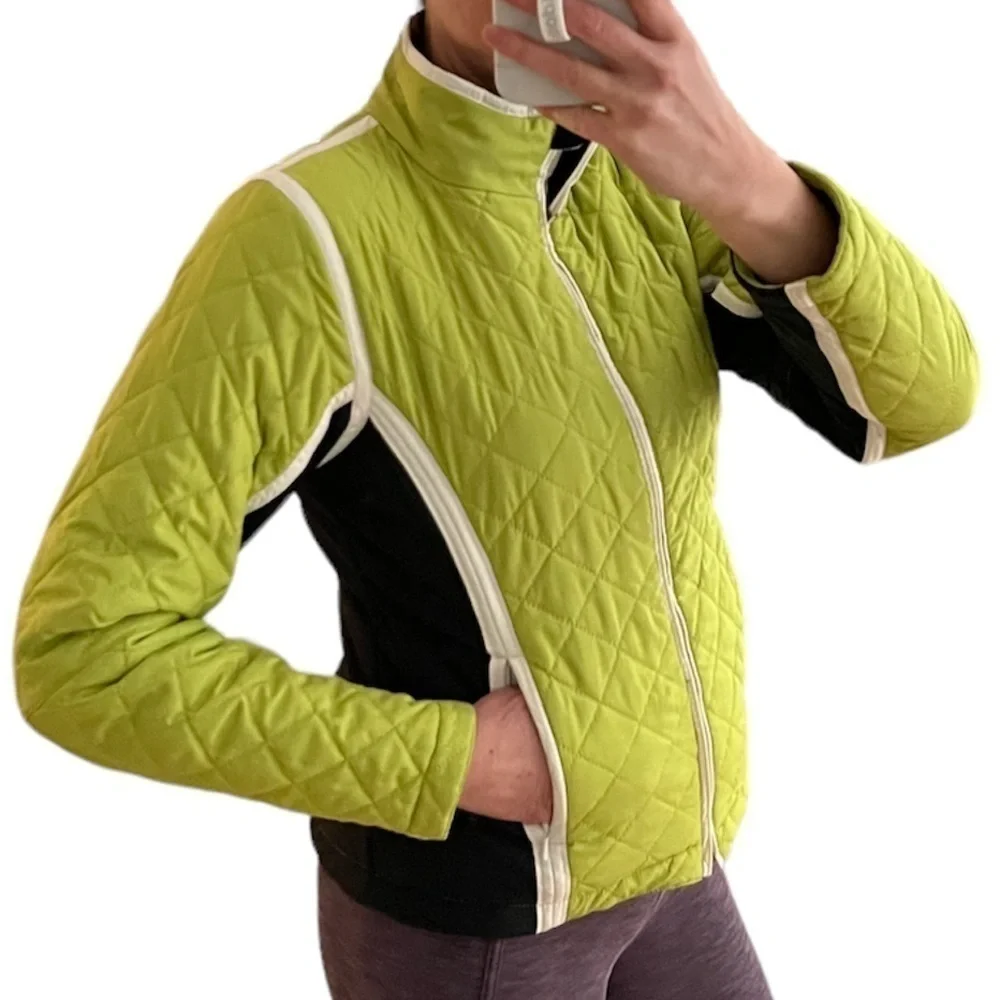 Obermeyer lime green white and black lightweight short insulated jacket size 4